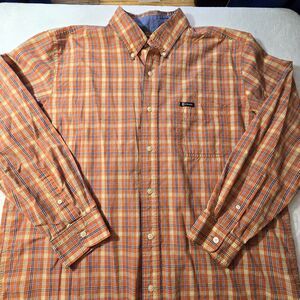 Chaps Easy Care Mens SZ XL Orange/Multi Color Plaid Button Down Shirt.  Logo